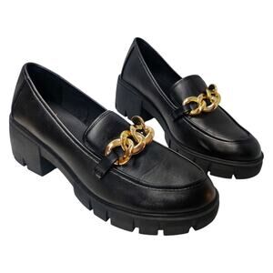 Madden NYC Chunky Lug Sole Gold Chain Platform Loafers 11 Black Faux Leather